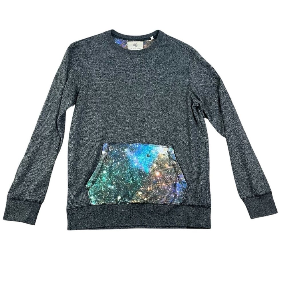 On The Byas men's Medium lightweight sweatshirt galaxy space stars‎ design, gray